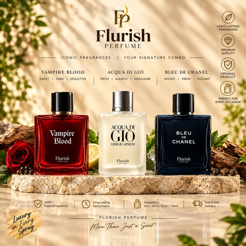 Premium Men’s Perfume Combo Vampire Blood • Bleu de Chanel Type • Acqua di Gio Type