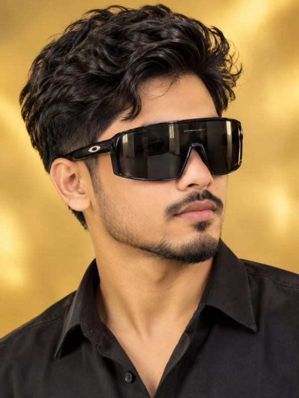 Oakley Style Glossy Black Half-Rim Dark Sports & Riding Sunglass